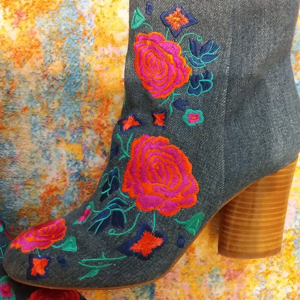 The Fix Women's Nash Denim BOHO Gypsy Embroidered Ankle Booties - Picture 4 of 5